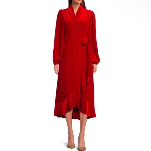 NWT Gibson & Latimer Velvet knit V Neck Long Sleeve Wrap Midi Dress Size Large - Picture 2 of 2